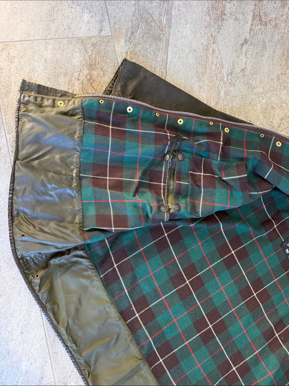 Barbour Dark Olive Waxed Cotton Field Jacket with Brown Cord Collar and Hat - Picture 8 of 16